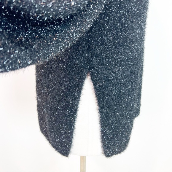 H&M BLACK METALLIC EYELASH FUZZY LONG SLEEVE PULLOVER SWEATER WOMENS SZ XS - Picture 3 of 8
